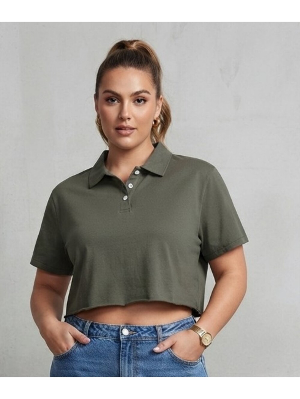 Wild Fable Boxy cropped polo Tshirt Olive green Size XL